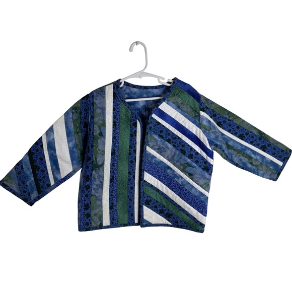 Kids Quilted Patchwork Jacket Blue Green Patterned Handmade Coat 6yrs - Picture 1 of 9